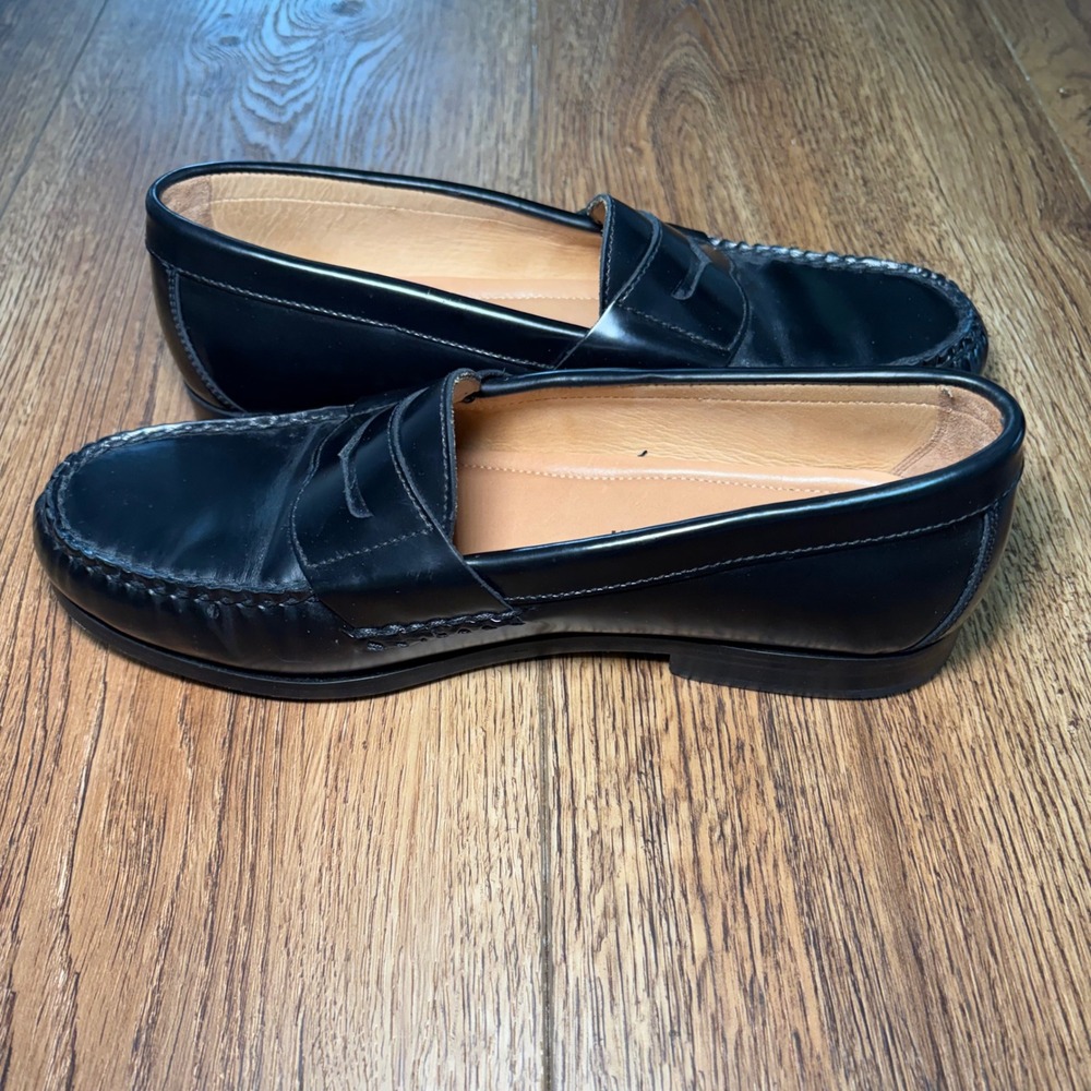 Johnston & Murphy Mens 9M Sheepskin Penny Loafers Black Leather Dress Shoes - Picture 9 of 12